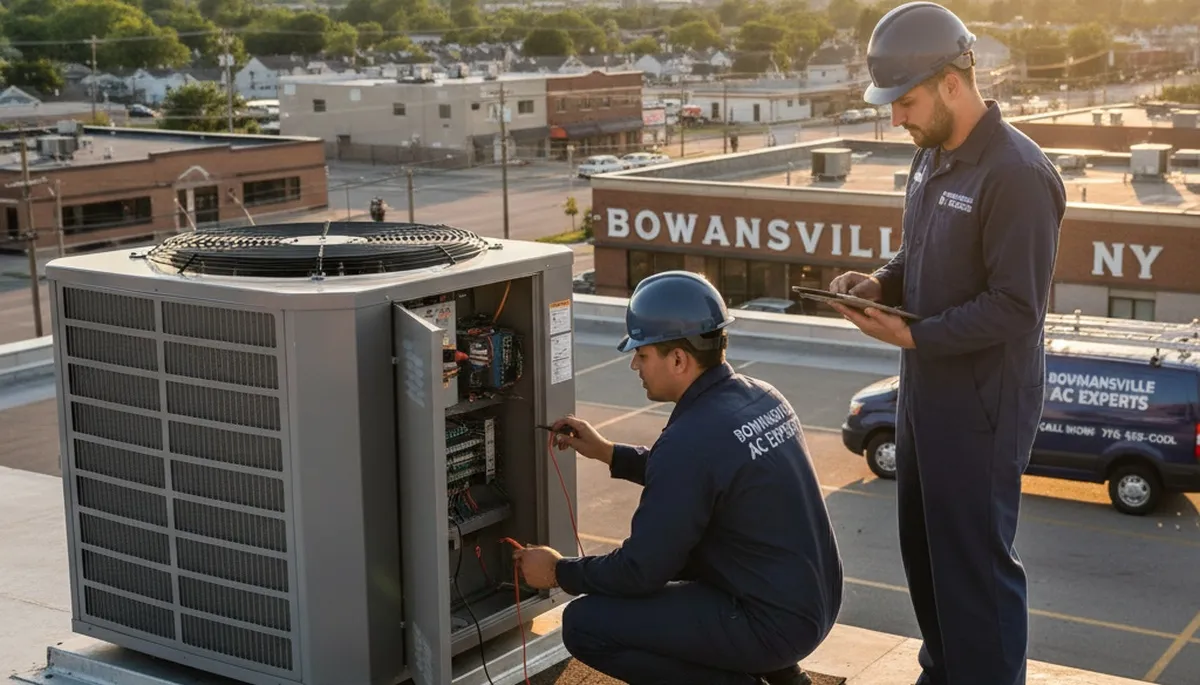 Professional AC repair technician servicing air conditioner unit in Buffalo, NY