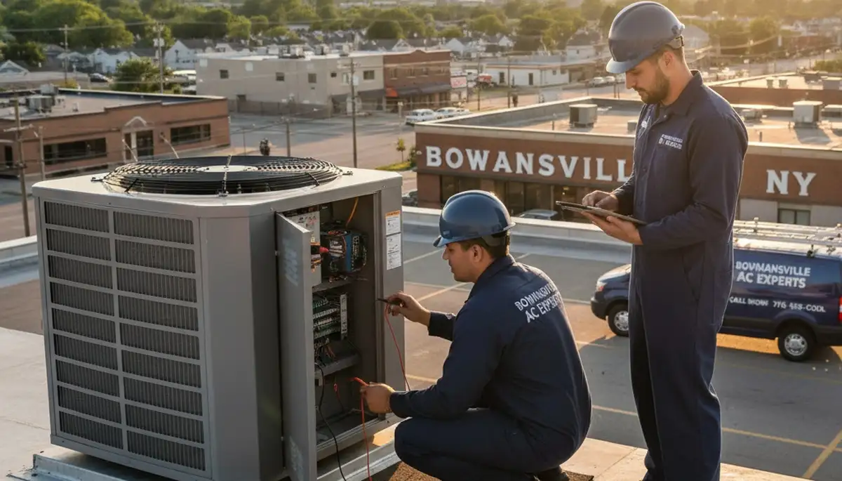 Professional AC repair technician servicing air conditioner unit in Buffalo, NY