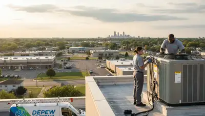 Professional AC repair technician servicing air conditioner unit in Buffalo, NY