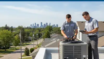 Professional AC repair technician servicing air conditioner unit in Buffalo NY home