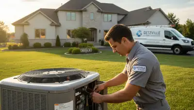 Professional AC repair technician servicing residential cooling unit in Buffalo, NY