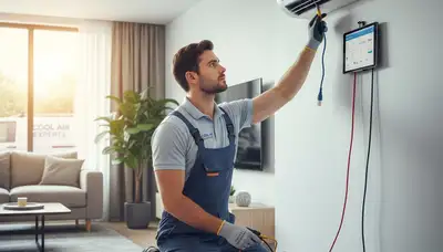 Technician repairing residential air conditioner unit in Buffalo, NY for Five Star Cooling service