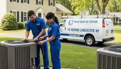 Professional AC repair technician servicing air conditioner in Buffalo, NY