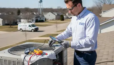 HVAC technician performing AC repair service in Buffalo NY home