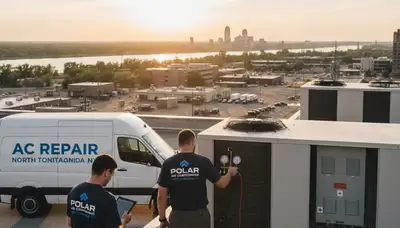 Professional AC repair technician servicing air conditioner unit in Buffalo NY