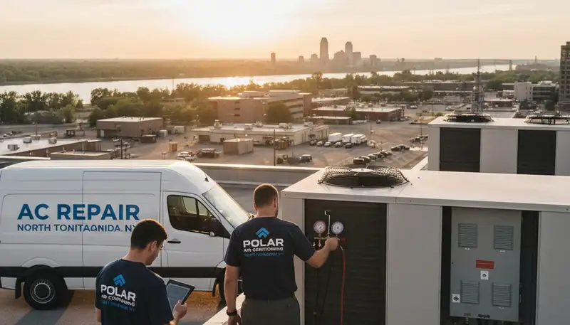 Professional AC repair technician servicing air conditioner unit in Buffalo NY