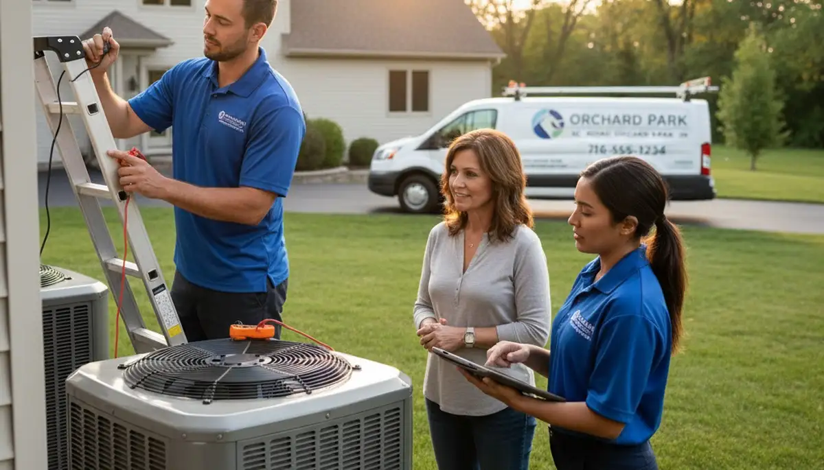 HVAC technician performing residential AC repair service in Buffalo NY home