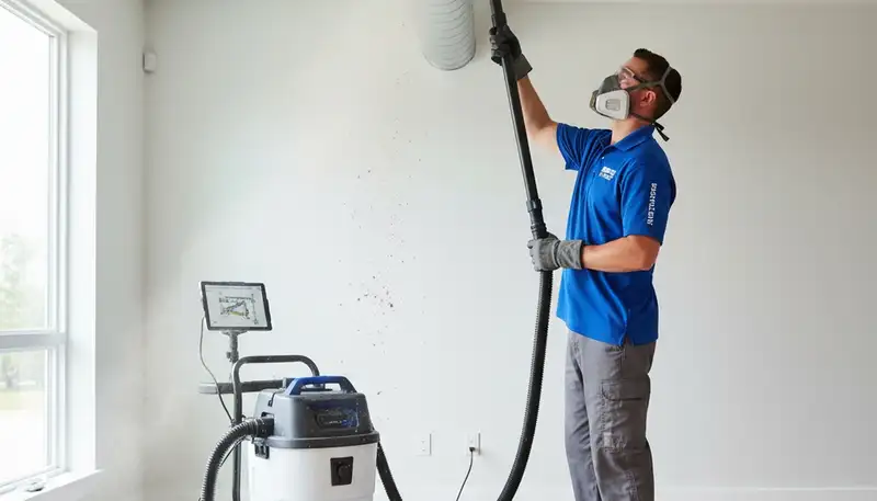 Technician cleaning air ducts for HVAC system in Buffalo, NY home | Five Star Cooling