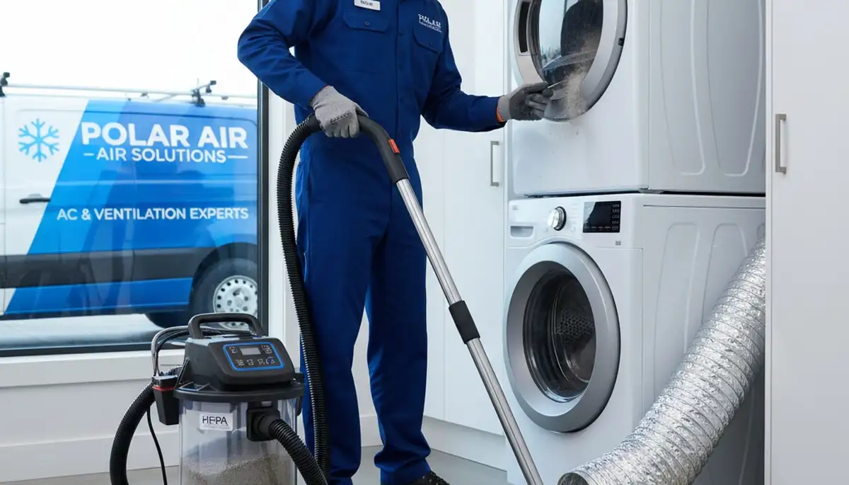 Technician cleaning residential dryer vent for improved airflow in Buffalo, NY homes