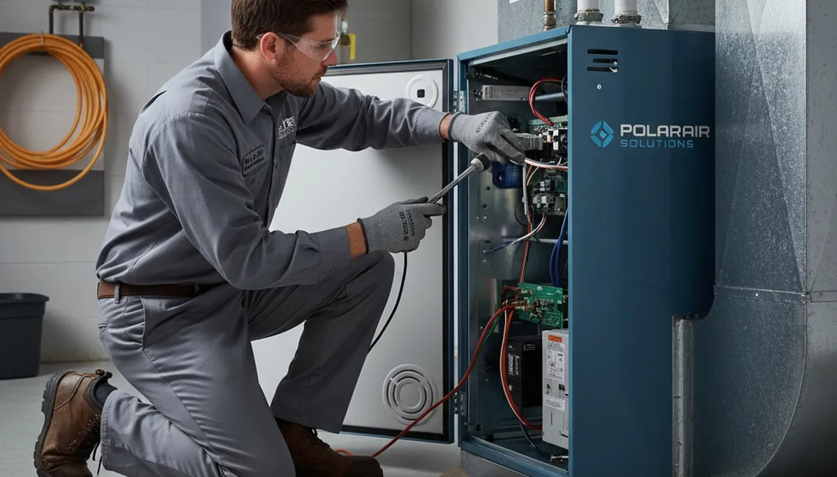 Technician performing furnace repair service in Buffalo, NY for Five Star Cooling