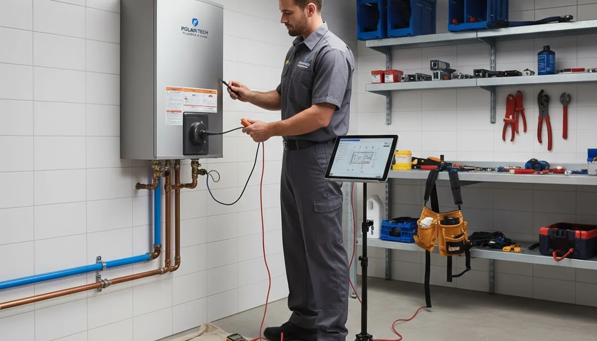 Technician performing water heater repair in Buffalo, NY for Five Star Cooling customer