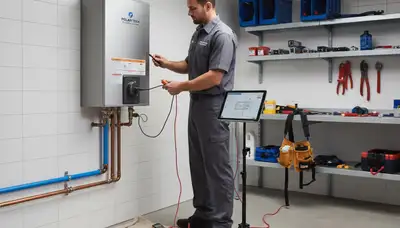 Technician performing water heater repair in Buffalo, NY for Five Star Cooling customer